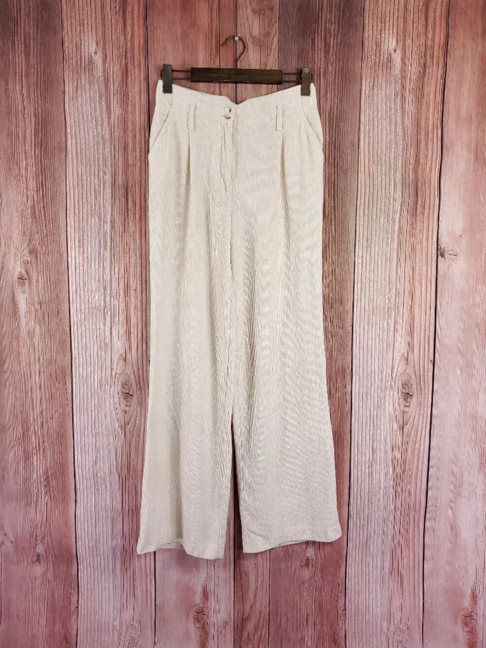 Sezane Womens 36 US 4 Cream Corduroy Wide Leg High Rise Trousers Pants Boho - Picture 1 of 16
